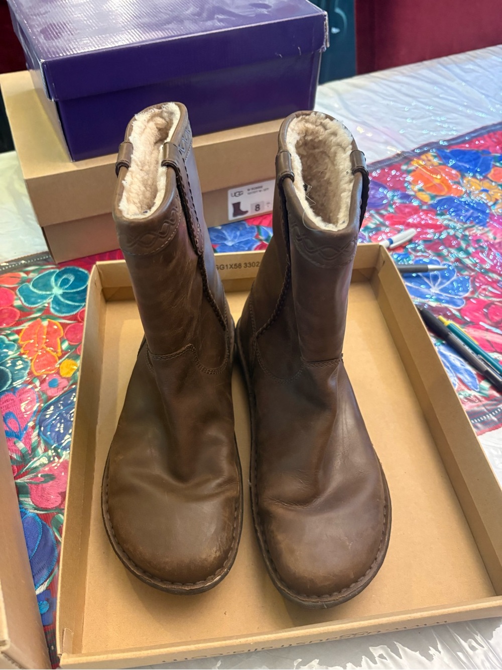 UGG Men's Brown Shearling-Lined Leather Boots